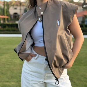 Women's Tan vest Bomber Jacket